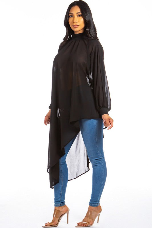 High-lo Chiffon Top-Black