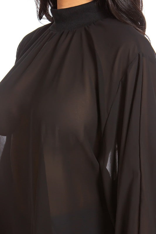 High-lo Chiffon Top-Black