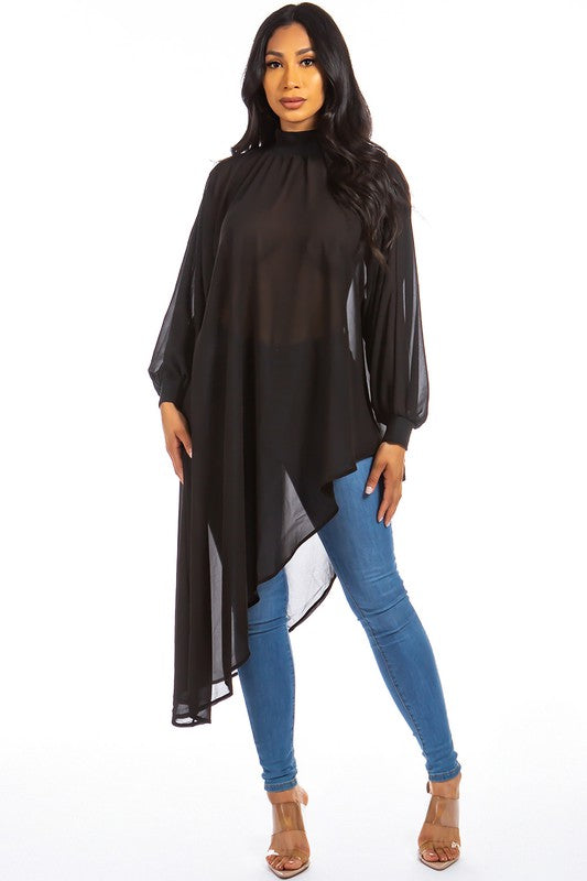 High-lo Chiffon Top-Black