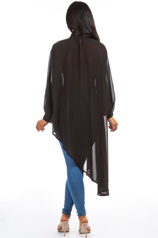 High-lo Chiffon Top-Black