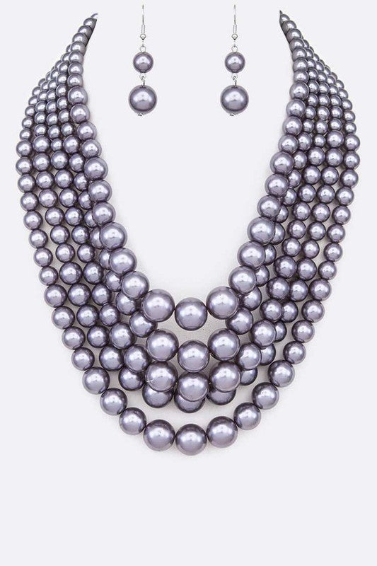 Five Strands Pearl Necklace Set