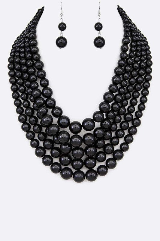 Five Strands Pearl Necklace Set