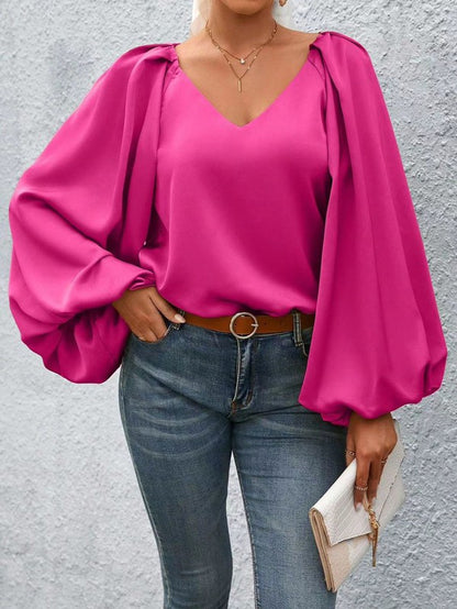 Pleated Lantern Sleeve Blouse