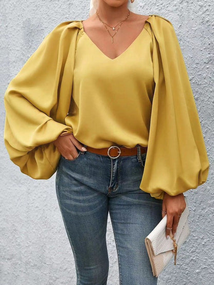 Pleated Lantern Sleeve Blouse