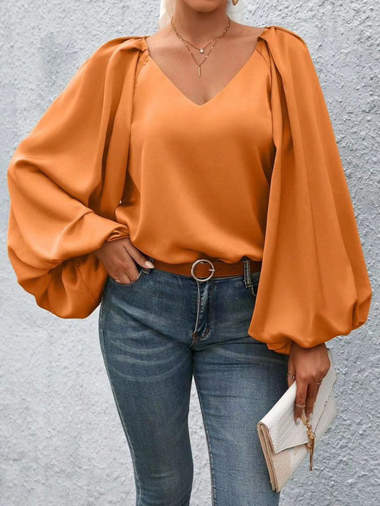 Pleated Lantern Sleeve Blouse